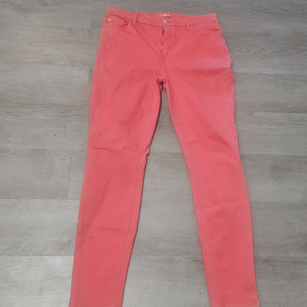 🌿7 For All Mankind Women's Bright Coral Skinny Jeans SIZE 32